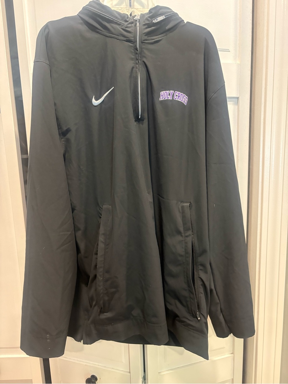 Nike Black Holy Cross Windbreaker Jacket with Purple Logo